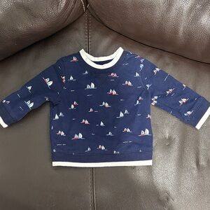 Janie and Jack Navy Sailboat Print Sweatshirt with White Trim